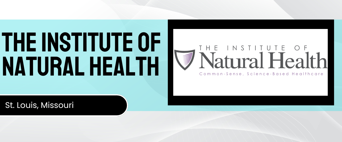 Logo of The Institute of Natural Health, featuring text and a simplistic design, indicating a location in St. Louis, Missouri.